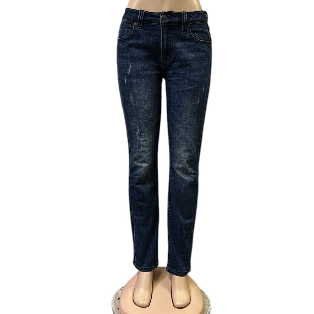 Cabi High Waist Straight Leg Dye Tuxedo Side Stripe Denim Blue Jeans Womens 4